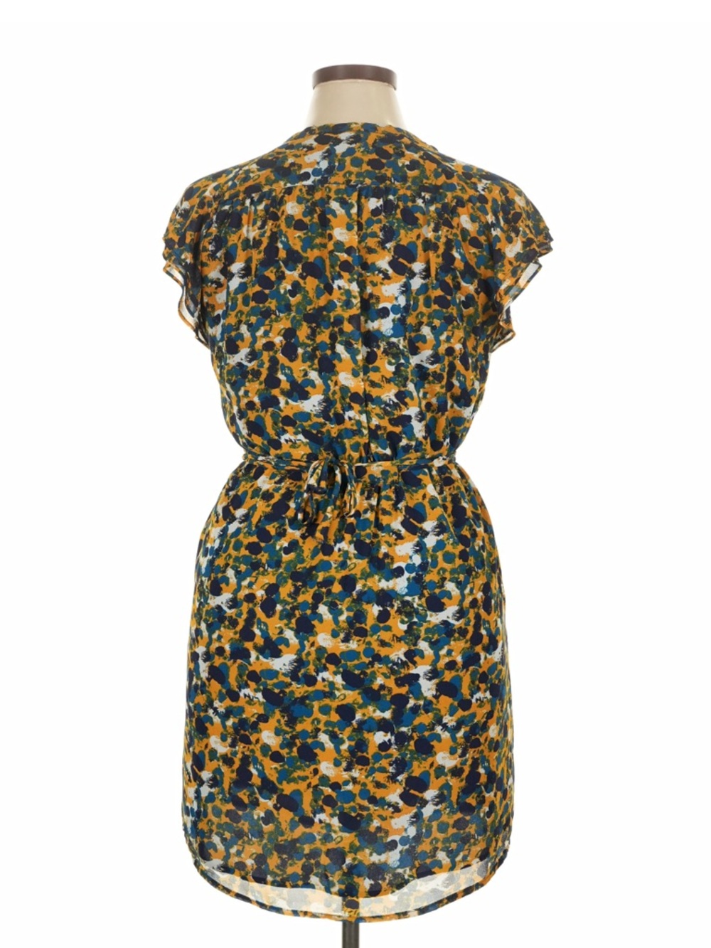 H&M Mustard and Teal Printed Cap-Sleeve Mini Dress - Picture 3 of 4